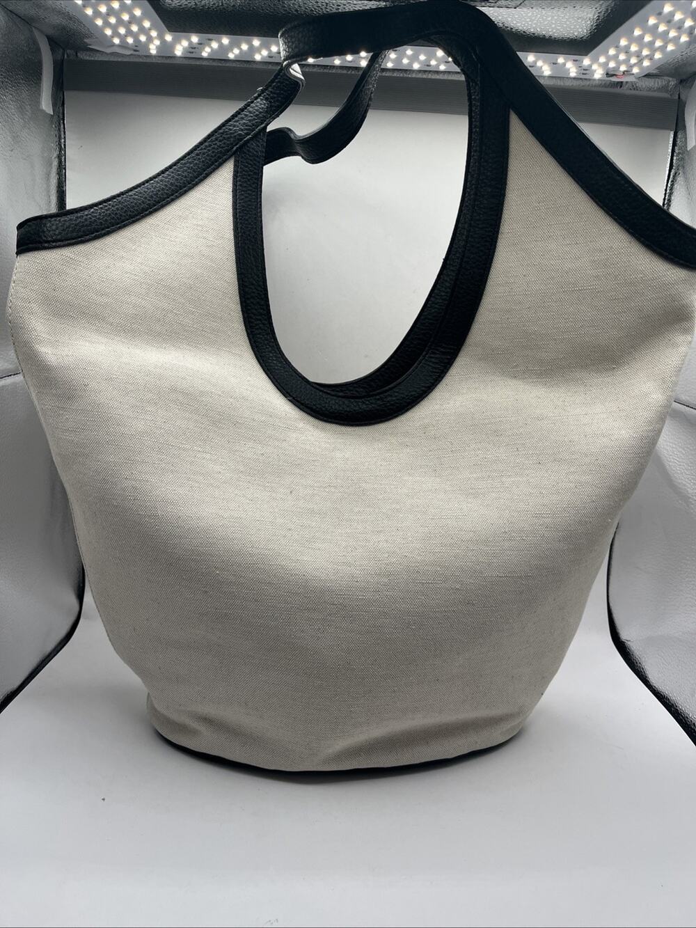 Banana Republic Leather Gray Canvas Shoulder Tote Hobo Bag Gray X-Large NWT